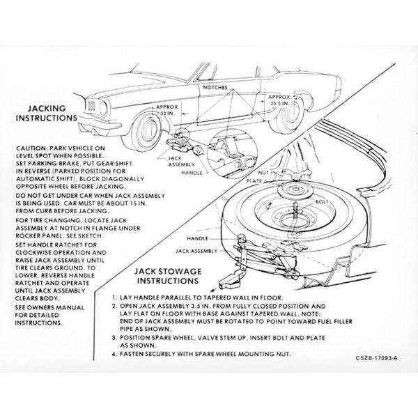 1965 Mustang Trunk Compartment Jack Instructions Decal