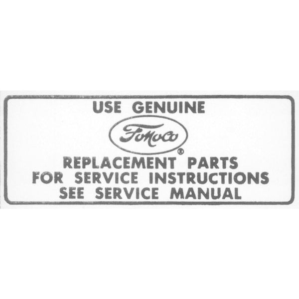 1965-1968 Mustang Air Cleaner Serv. Instr. Decal, White
