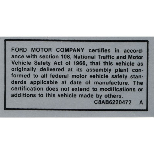 1968-1969 Mustang Trunk Compartment Safety Act Decal