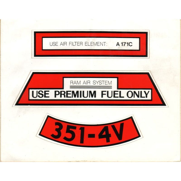 1971 Mustang Air Cleaner Decal Set, Boss 351, 3 pcs