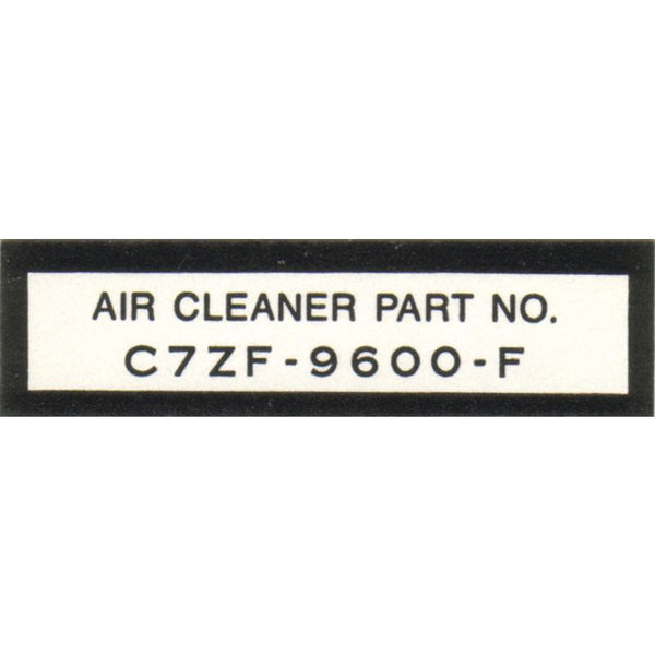 1967 Mustang Engine Compartment Decal, Air Cleaner Part No.