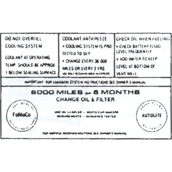 1964 Mustang Service Specification Shock Tower Decal