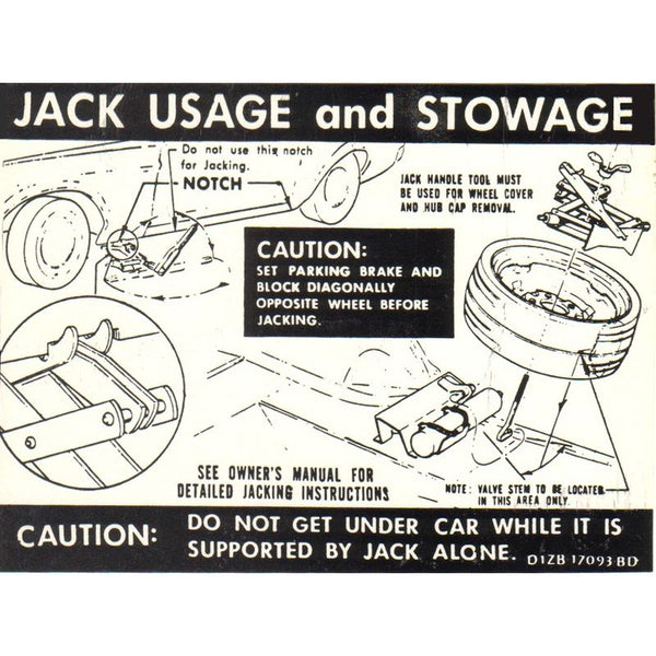 1971 Mustang Trunk Compartment Jack Instructions Decal & Space Saver, Boss 351