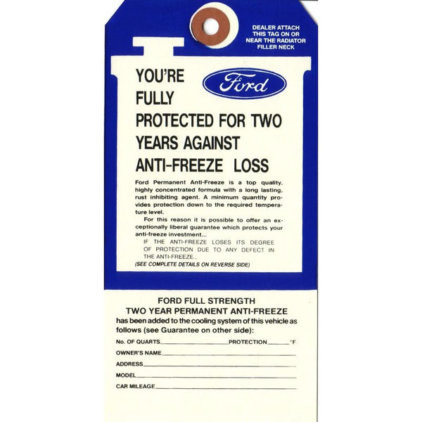 1967-1973 Mustang Ford Antifreeze Tag